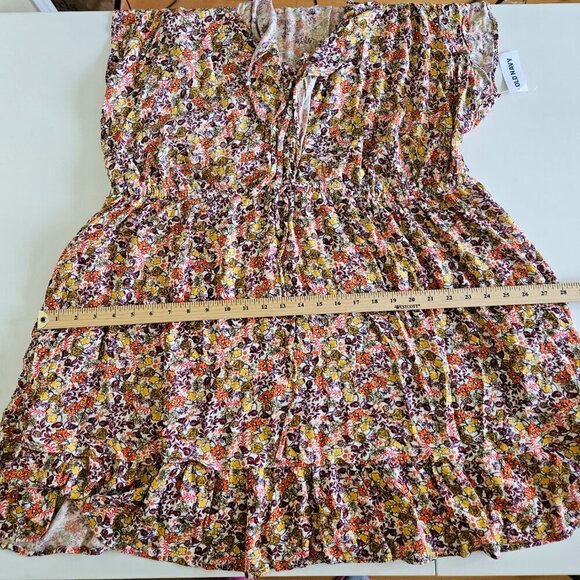 Old Navy Shirt Dress Womens 2X Floral Ruflles Cinched Waist SS Summer Cottage - Picture 7 of 16